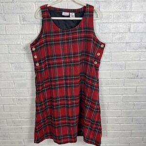 The Vermont Country Store Red Tartan Plaid Jumper Dress Womens 1X Side Button